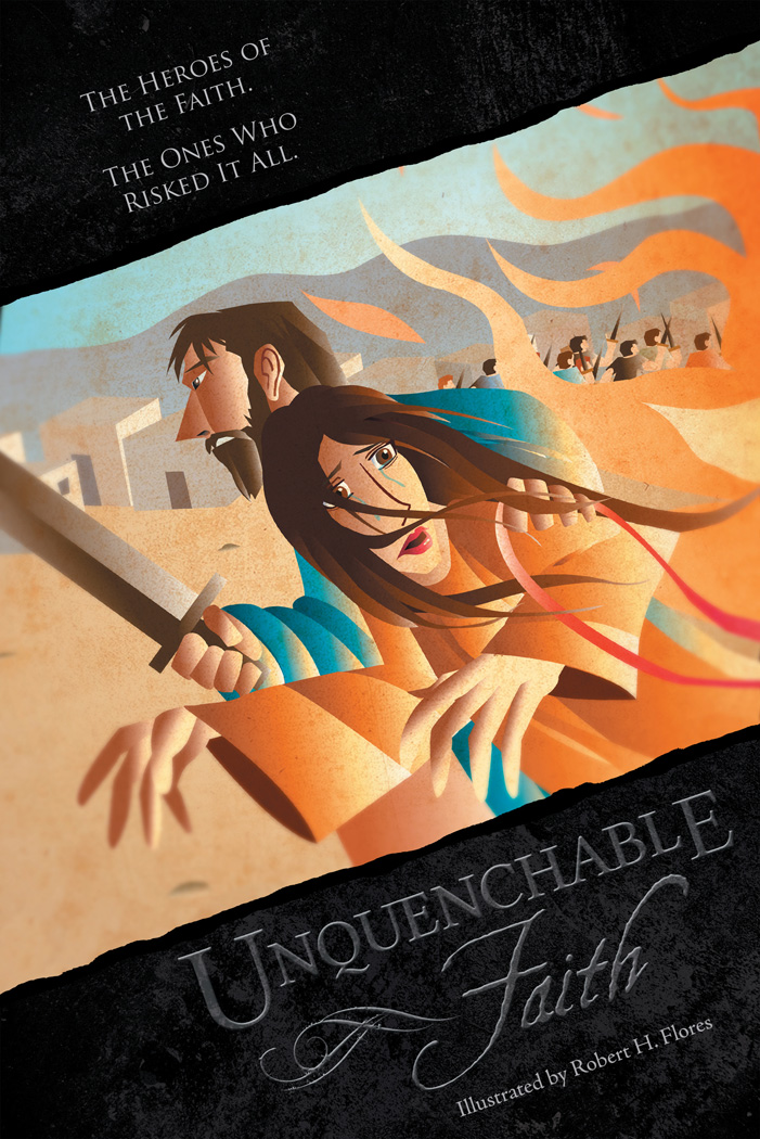 Cover illustration of Rahab fleeing burning Jericho. Inspired by Hebrews Chapter 11's mention of Rahab.