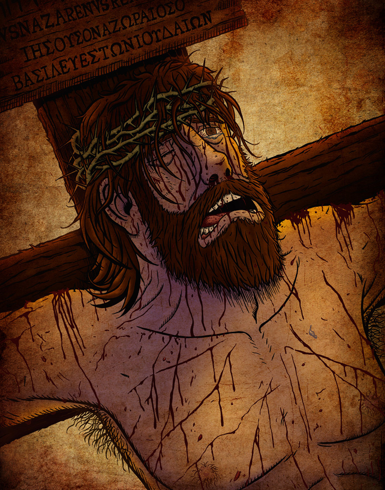 Illustration of Jesus suffering on the cross. Inspired by Matthew Chapter 27.