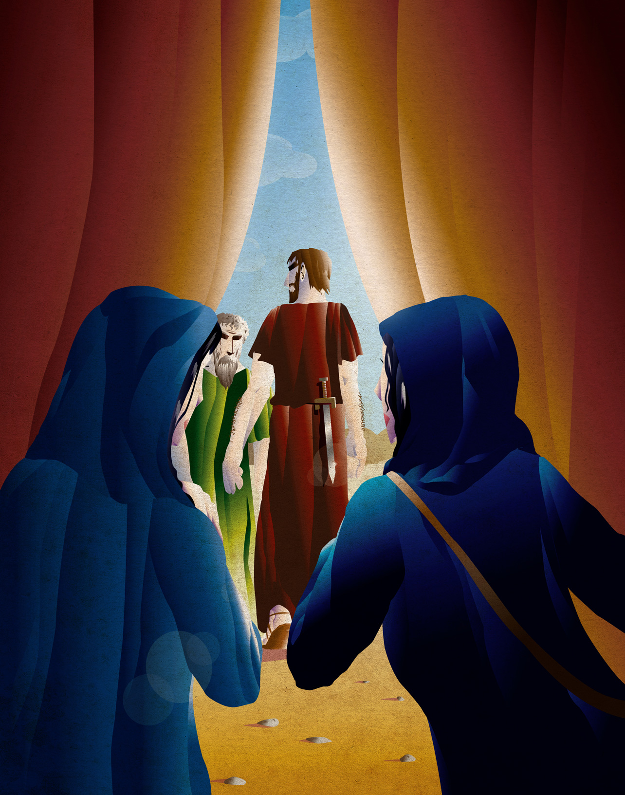 Laban confronts Jacob outside his tent. Inspired by Genesis Chapter 31.